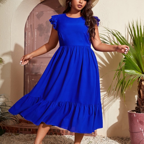 BellanBlue Dresses & Skirts - Bohemian Plus Royal Blue Butterfly Sleeve Midi Dress